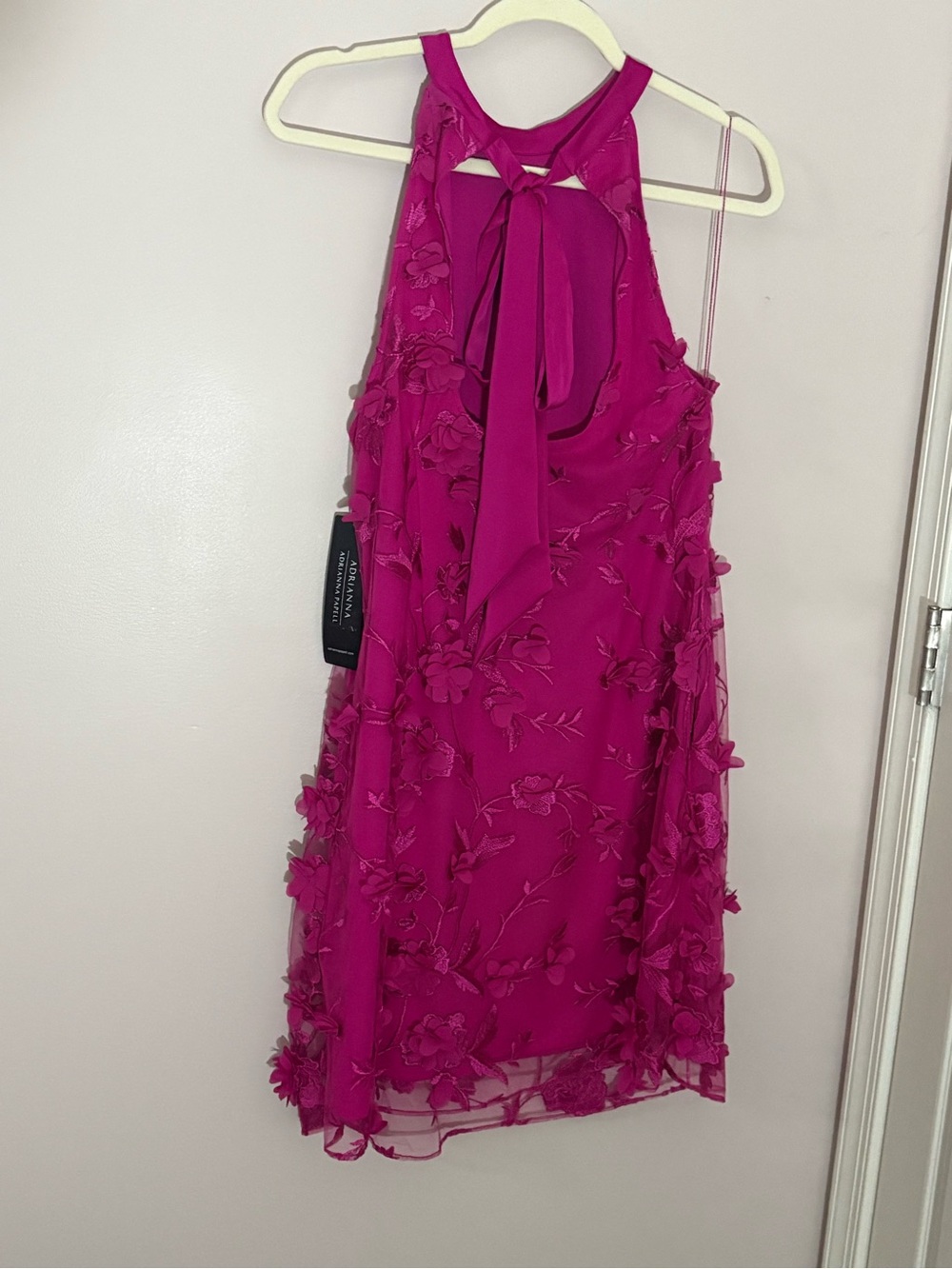 NWT Adrianna Papell Cosmo Pink 3D Floral Embroidered Mini Dress Size 12 - Picture 3 of 7